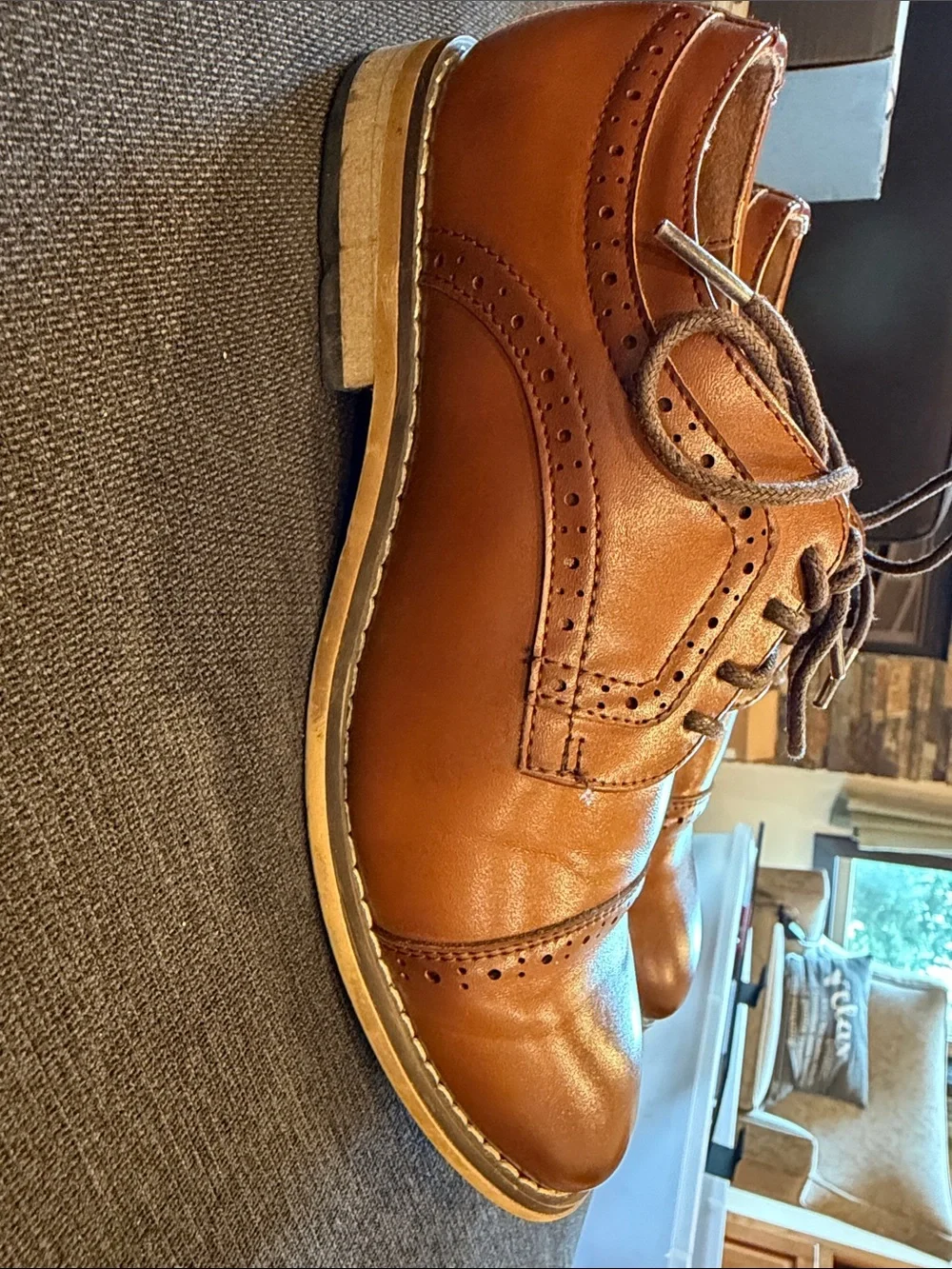 Stacy Adams Cognac Leather Cap-Toe Brogues